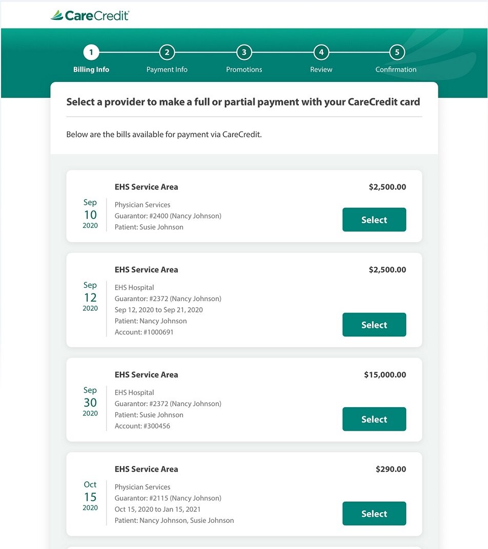 CareCredit Patient Financing app in Epic MyChart